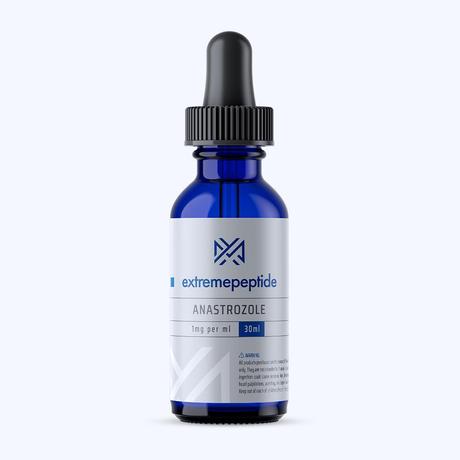 Anastrozole liquid in a cobalt blue glass dropper bottle