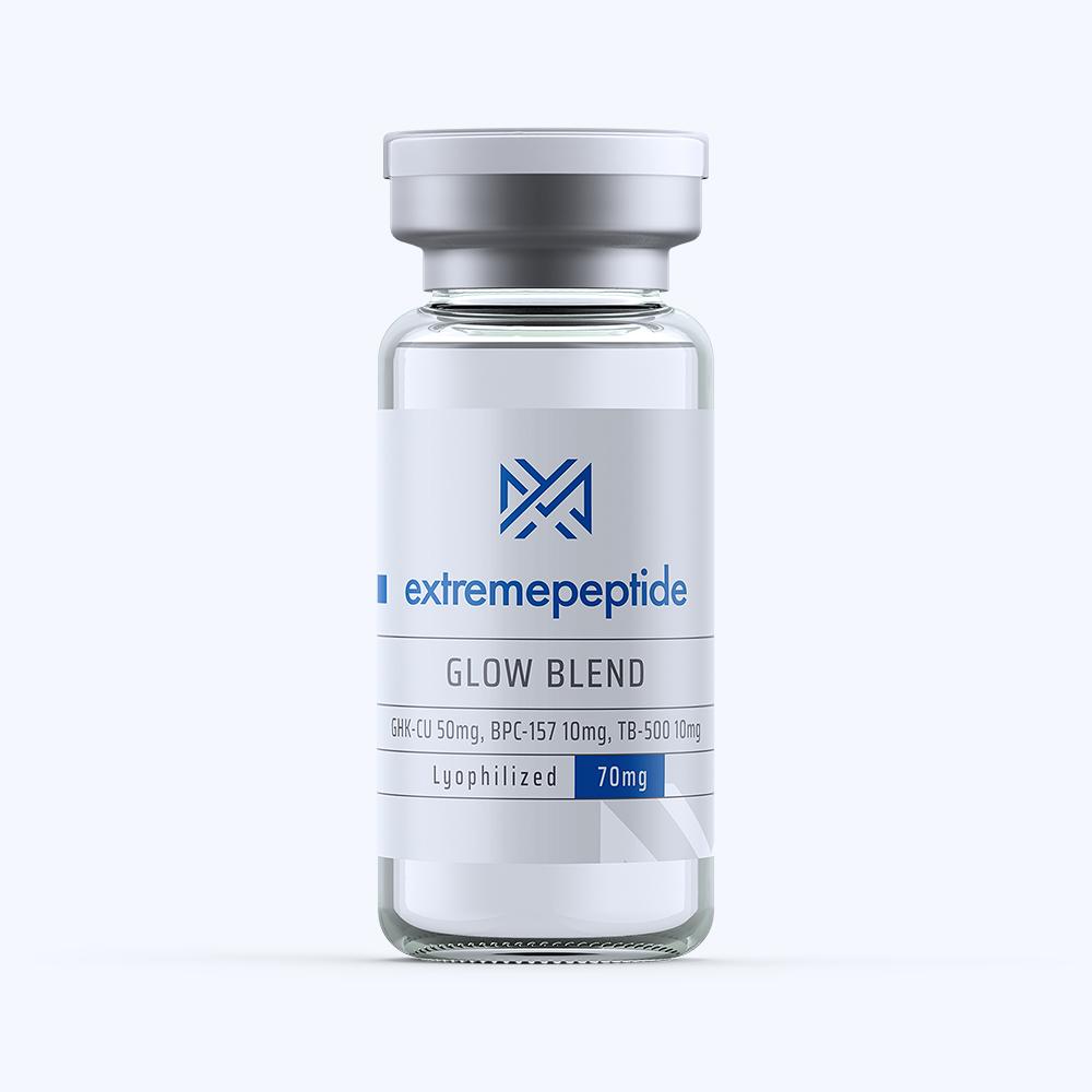 Glow Blend 70mg peptide in a labeled transparent vial